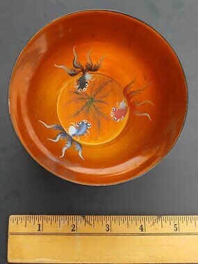 Vintage Oriental Asian Lacquer Bowl With Goldfish and Dragon